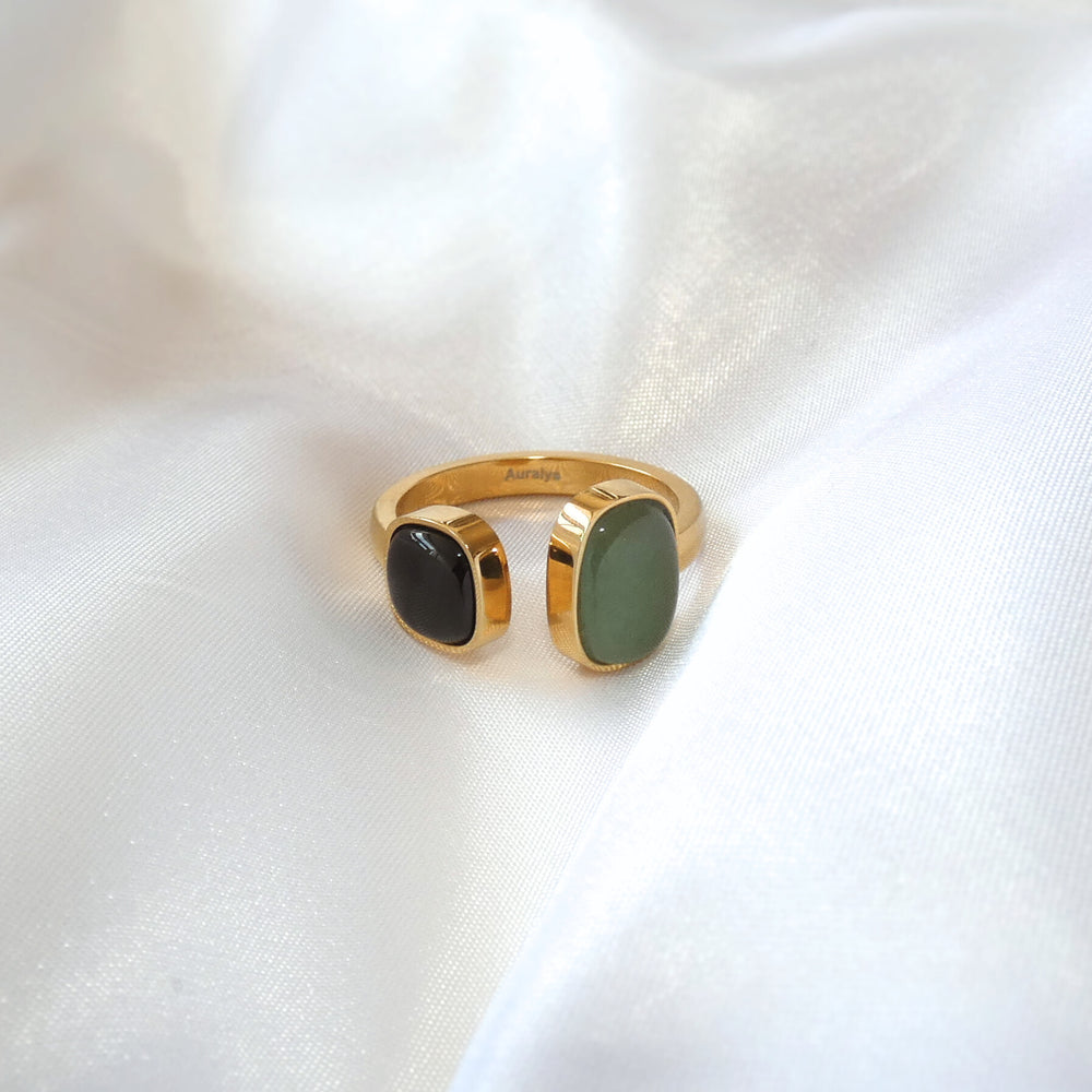 @AuralysJewelry  Anne Double Stones Ring with Black Onyx and Green Aventurine